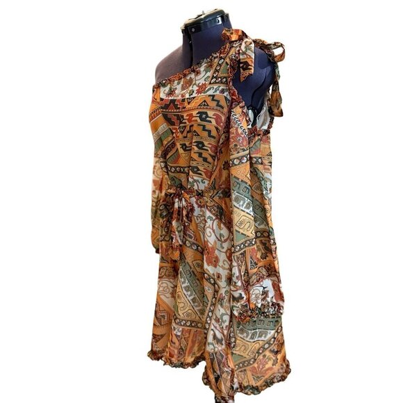 One Teaspoon Dress Orange Paisley One Shoulder Dress - Picture 6 of 15